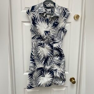 Milly Blue + White Cotton/Spandex Tropical Sleeveless Dress - size 12